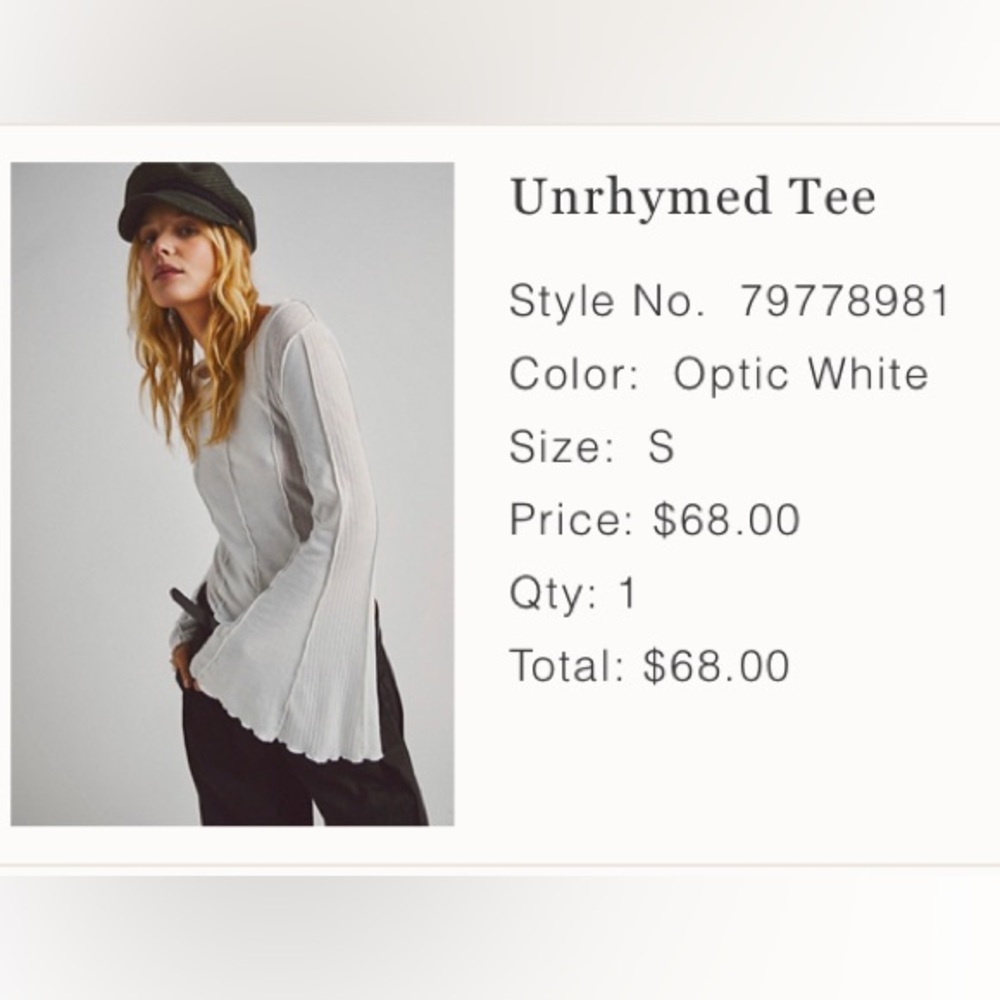 Free People; Unrhymed Tee. White, SM. Never worn, tags still on